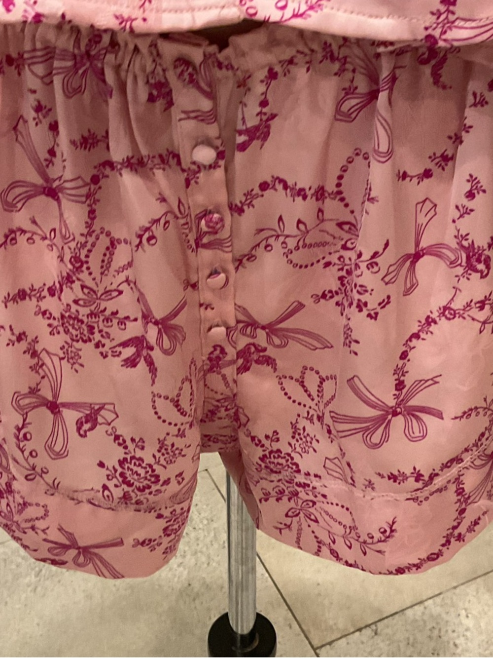 Free People Pink Floral Bow Print Satin Pajama Set - Picture 6 of 11